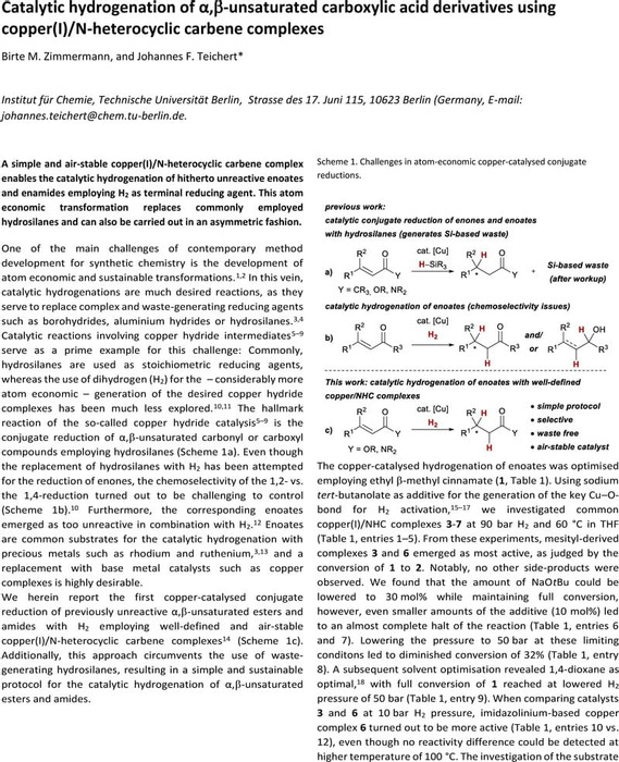 Catalytic Hydrogenation of α β Unsaturated Carboxylic Acid Derivatives