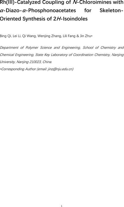 Rh Iii Catalyzed Coupling Of N Chloroimines With Diazo