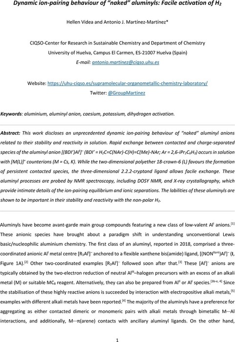 Dynamic Ion Pairing Behaviour Of Naked Aluminyls Facile Activation