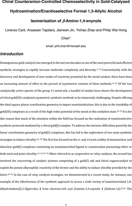 Chiral Counteranion Controlled Chemoselectivity In Gold Catalysed