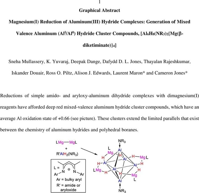 Magnesium I Reduction Of Aluminum Iii Hydride Complexes Generation