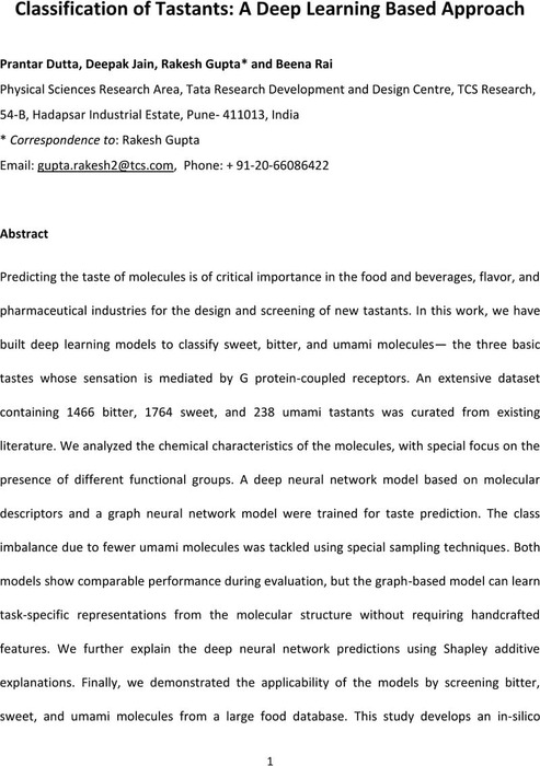 Classification Of Tastants A Deep Learning Based Approach