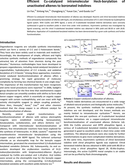 Efficient Cu Catalyzed Intramolecular Heck Borylation Of Unactivated