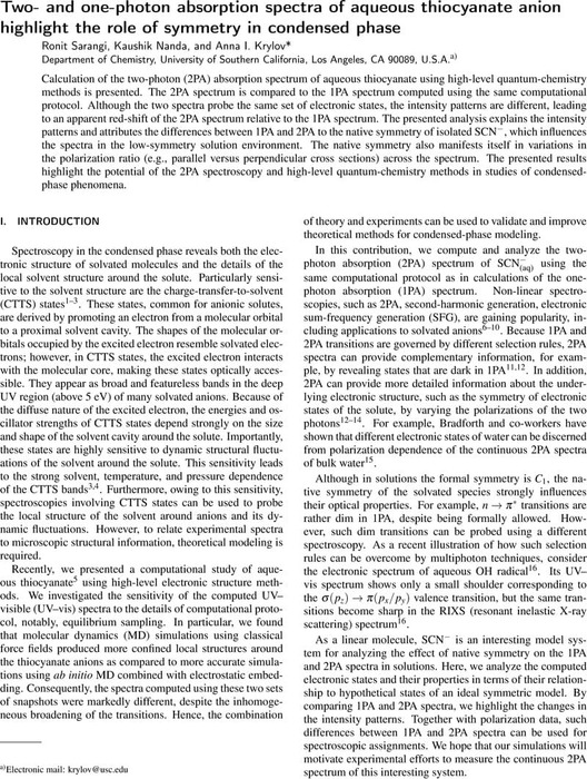 Two And One Photon Absorption Spectra Of Aqueous Thiocyanate Anion