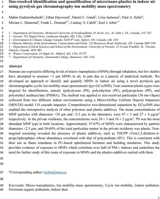 Size Resolved Identification And Quantification Of Micro Nano Plastics