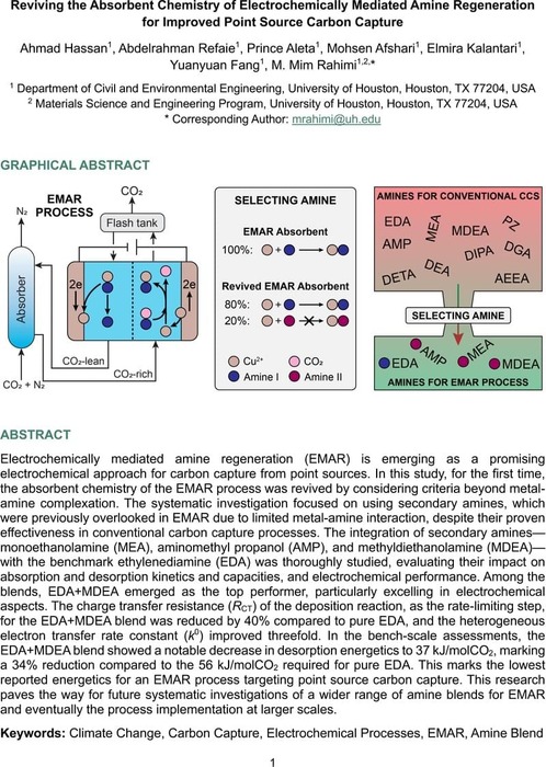 Reviving The Absorbent Chemistry Of Electrochemically Mediated Amine