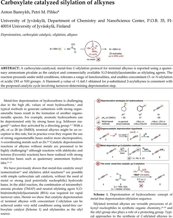 Carboxylate Catalyzed Silylation Of Alkynes Organic Chemistry