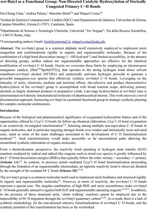 Tert Butyl As A Functional Group Non Directed Catalytic Hydroxylation