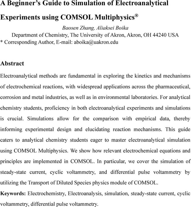 A Beginners Guide To Simulation Of Electroanalytical Experiments Using