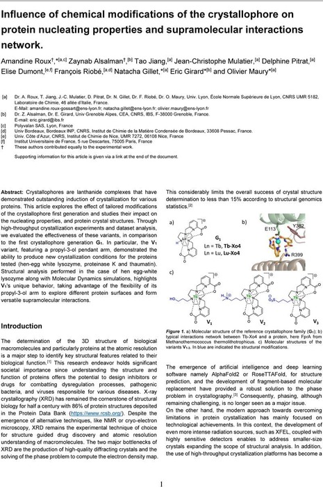 Influence Of Chemical Modifications Of The Crystallophore On Protein