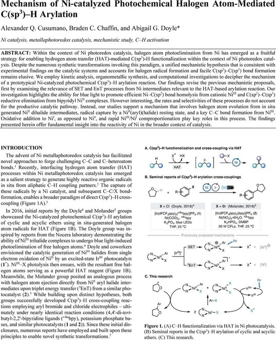 Mechanism Of Ni Catalyzed Photochemical Halogen Atom Mediated C Sp3 H