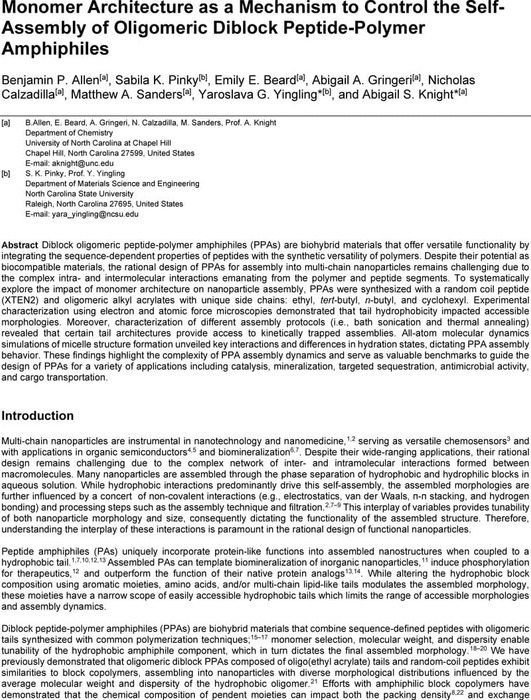 Monomer Architecture As A Mechanism To Control The Self Assembly Of