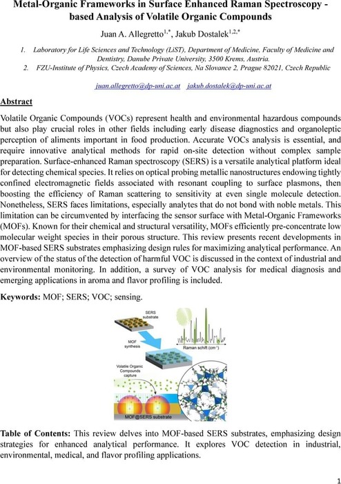 Metal Organic Frameworks In Surface Enhanced Raman Spectroscopy Based