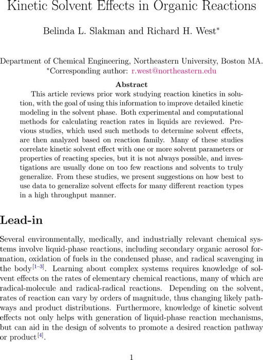 Kinetic Solvent Effects in Organic Reactions | Physical Chemistry ...