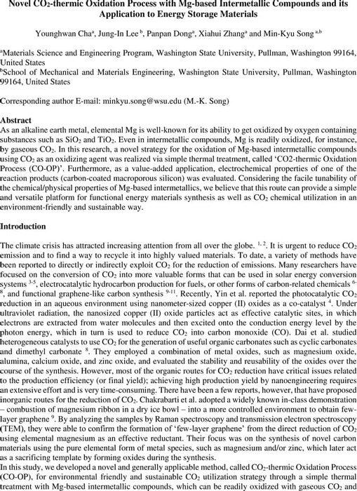 Novel CO2-Thermic Oxidation Process with Mg-Based Intermetallic ...