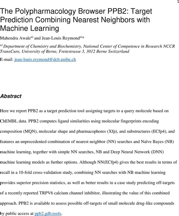 The Polypharmacology Browser PPB2: Target Prediction Combining Nearest ...