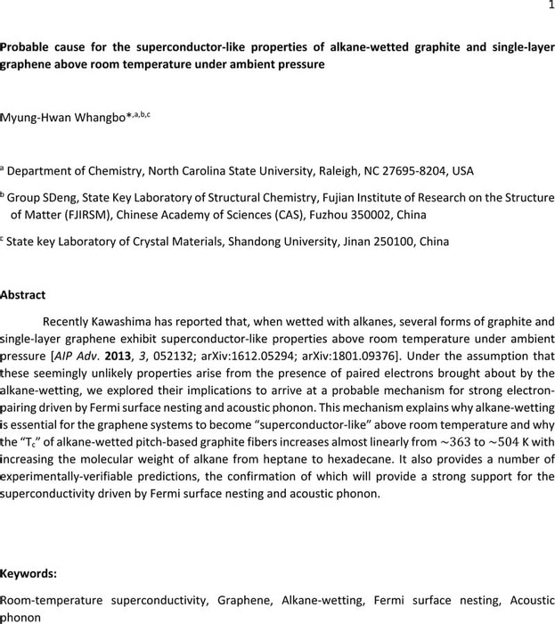 Probable Cause for the Superconductor‐like Properties of Alkane-wetted ...