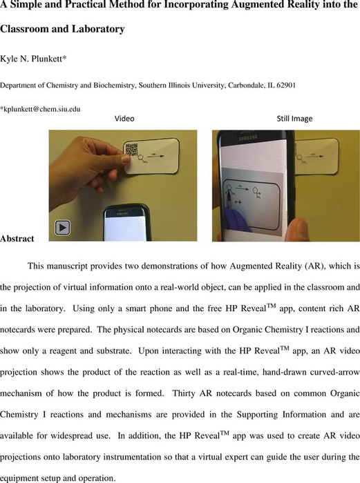 Thumbnail image of Plunkett - ChemRxiv - Augmented reality in the classroom and laboratory.pdf