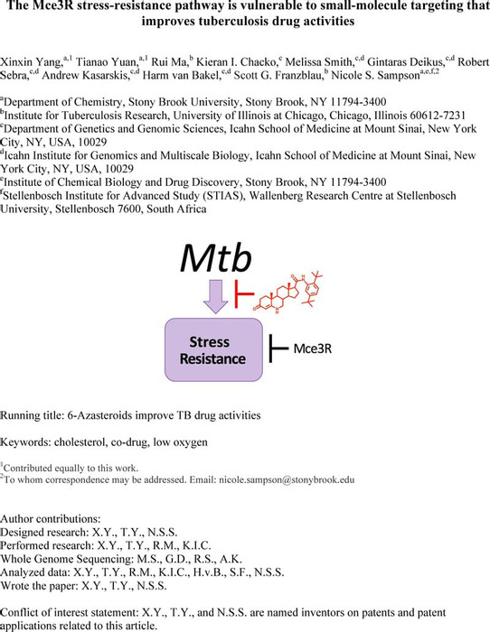 The Mce3r Stress Resistance Pathway Is Vulnerable To Small Molecule Targeting That Improves Tuberculosis Drug Activities Biological And Medicinal Chemistry Chemrxiv Cambridge Open Engage