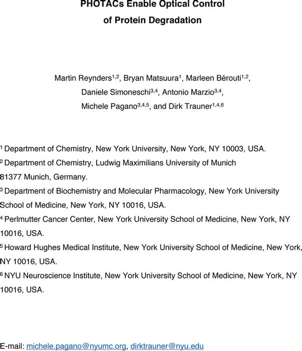 PHOTACs Enable Optical Control of Protein Degradation Biological