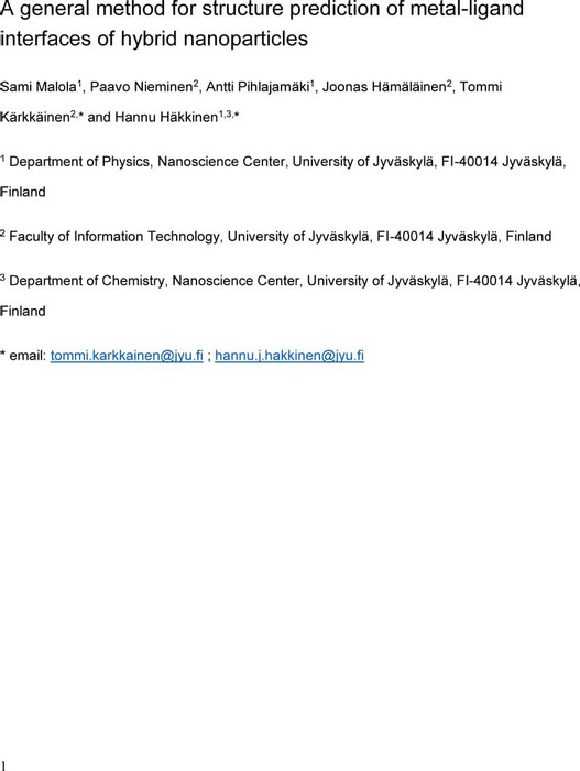 A General Method for Structure Prediction of Metal-Ligand Interfaces of  Hybrid Nanoparticles | Nanoscience | ChemRxiv | Cambridge Open Engage