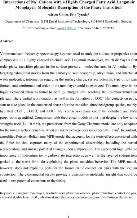 Interactions of Na+ Cations with a Highly Charged Fatty Acid Langmuir ...