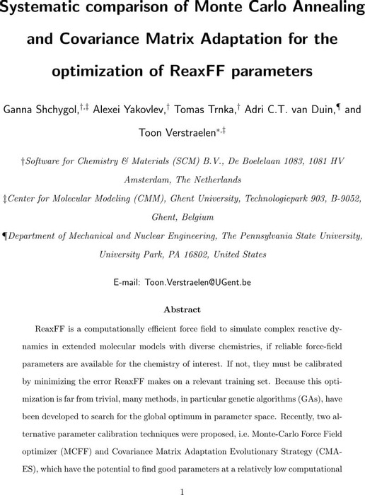 Se venligst personificering roman Systematic Comparison of Monte Carlo Annealing and Covariance Matrix  Adaptation for the Optimization of ReaxFF Parameters | Theoretical and  Computational Chemistry | ChemRxiv | Cambridge Open Engage