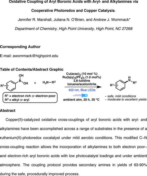 Oxidative Coupling of Aryl Boronic Acids with Aryl- and Alkylamines via  Cooperative Photoredox and Copper Catalysis | Organic Chemistry | ChemRxiv  | Cambridge Open Engage