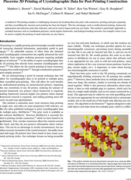 Piecewise 3d Printing Of Crystallographic Data For Post Printing Construction Chemical Education Chemrxiv Cambridge Open Engage