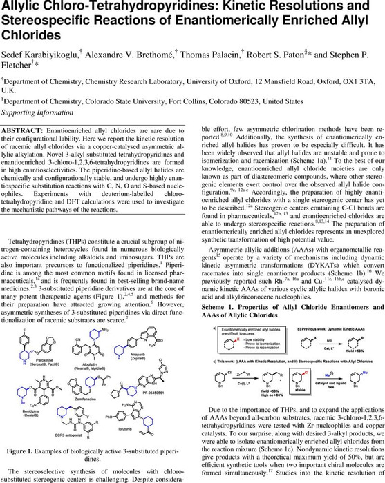 Thumbnail image of Allylic Chloro-Tetrahydropyridines Kinetic Resolutions and Stereospecific Reactions of Enantiomerically Enriched Allyl Chlorides.pdf