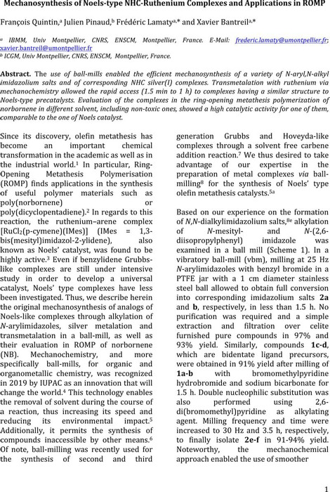 Mechanosynthesis Of Noels Type Nhc Ruthenium Complexes And Applications In Romp Organometallic Chemistry Chemrxiv Cambridge Open Engage