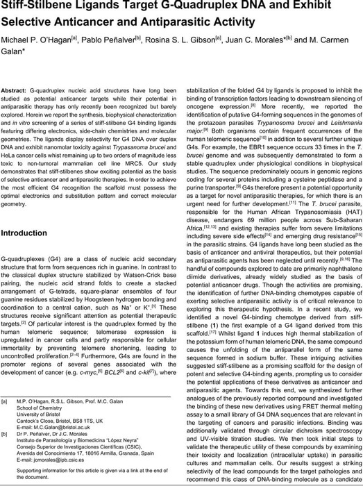 Stiff Stilbene Ligands Target G Quadruplex Dna And Exhibit Selective Anticancer And Antiparasitic Activity Biological And Medicinal Chemistry Chemrxiv Cambridge Open Engage