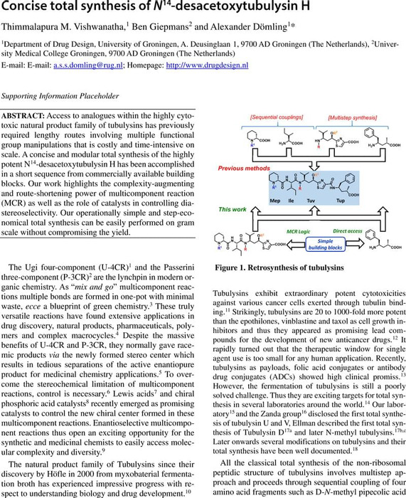 Total Synthesis of N¹⁴-Desacetoxytubulysin H | Organic Chemistry ChemRxiv | Cambridge Open Engage