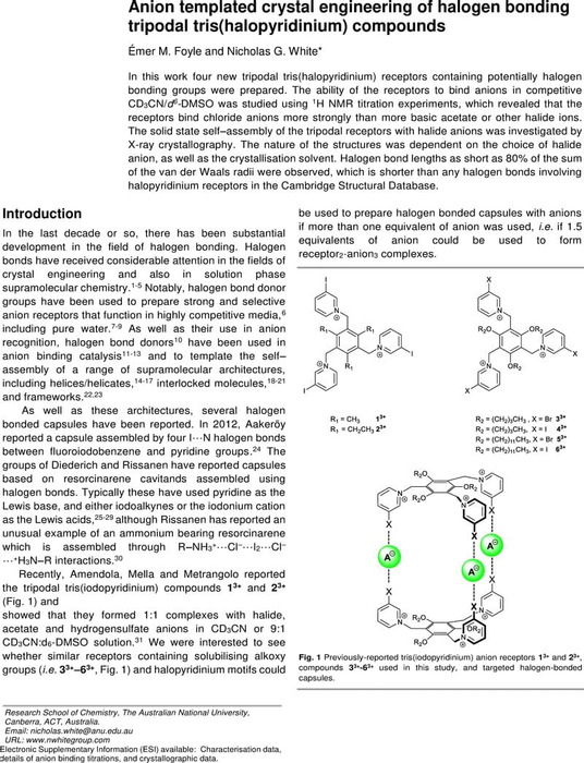 Anion Templated Crystal Engineering Of Halogen Bonding Tripodal Tris Halopyridinium Compounds Inorganic Chemistry Chemrxiv Cambridge Open Engage