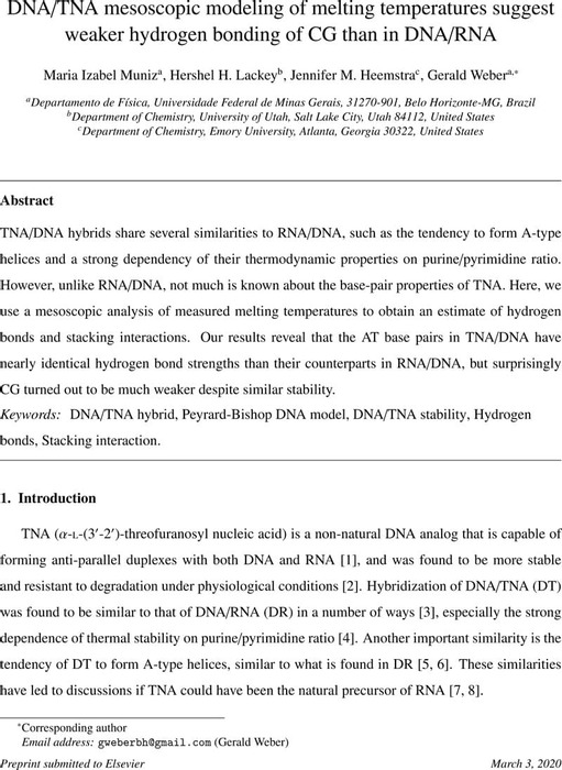 Dna Tna Mesoscopic Modeling Of Melting Temperatures Suggest Weaker 