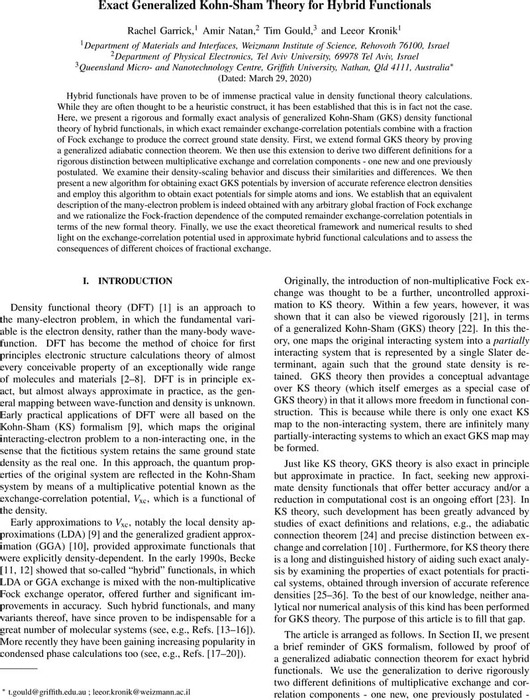 Exact Generalized Kohn-Sham Theory for Hybrid Functionals | Theoretical ...