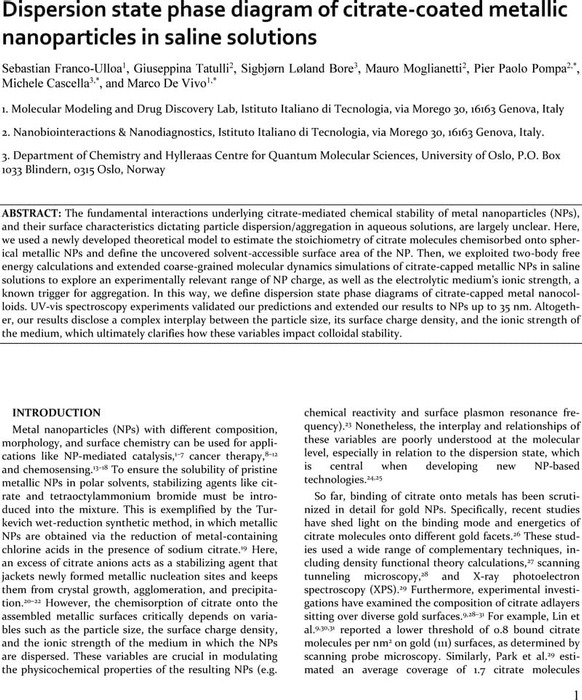 Dispersion State Phase Diagram of Citrate Coated Metallic