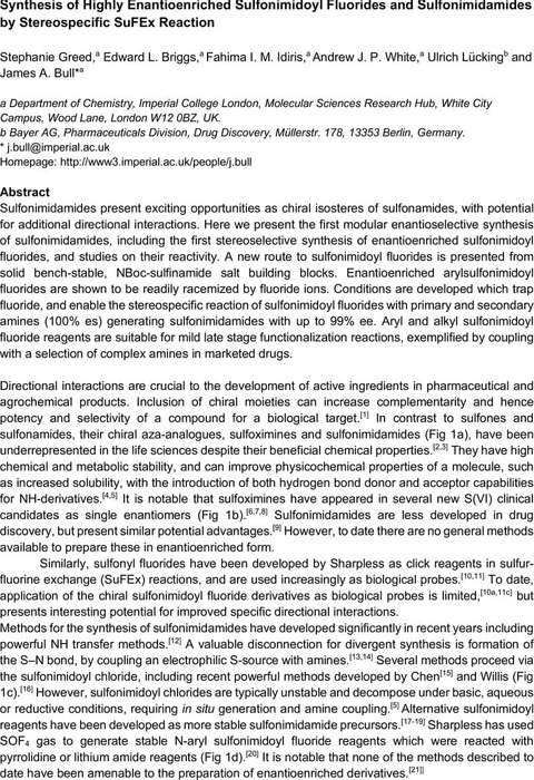 Synthesis of Highly Enantioenriched Sulfonimidoyl Fluorides and ...