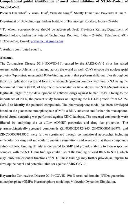 Thumbnail image of Computational guided identification of novel potent inhibitors of NTD-N-Protein of SARS-CoV-2.pdf