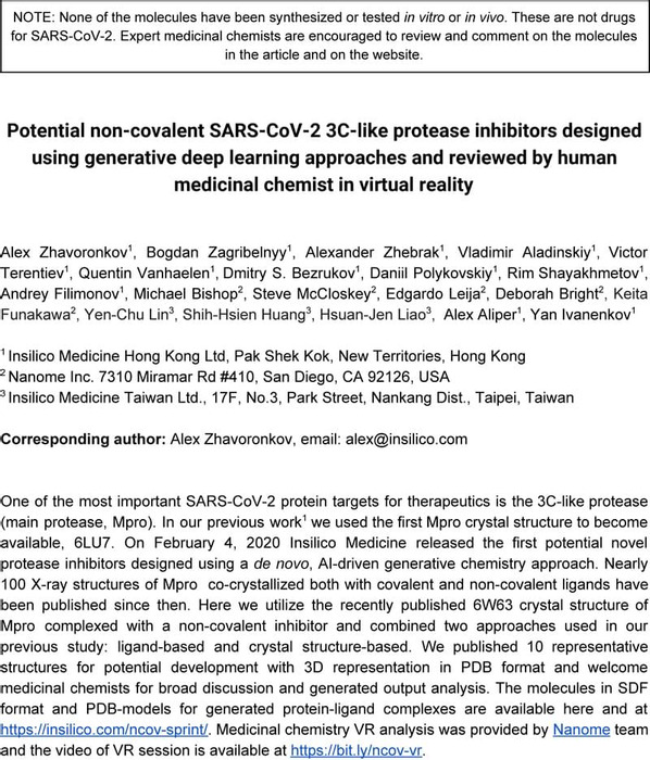 Potential Non-Covalent SARS-CoV-2 3C-like Protease Inhibitors ...
