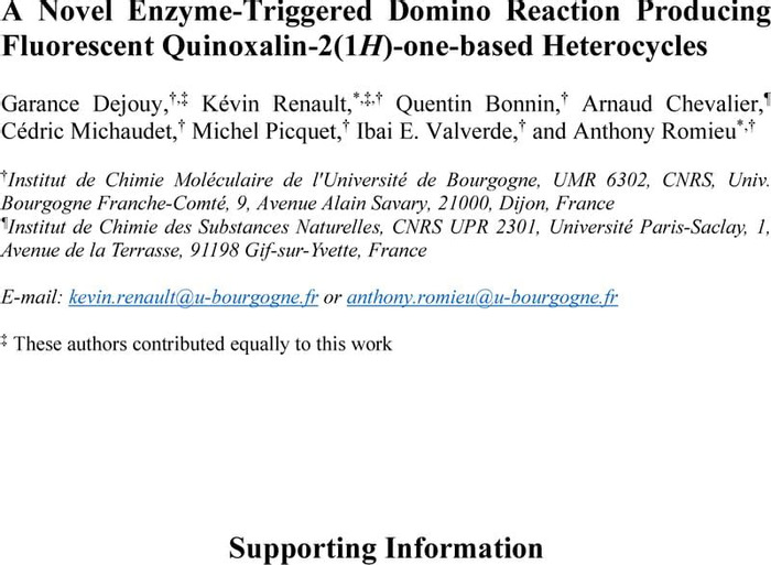 Telegraph regulate Petitioner A Novel Enzyme-Triggered Domino Reaction Producing Fluorescent  Quinoxalin-2(1H)-One-Based Heterocycles | Organic Chemistry | ChemRxiv |  Cambridge Open Engage
