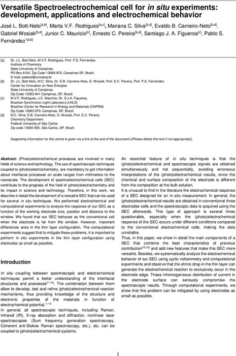 Versatile Spectroelectrochemical Cell for in Situ Experiments ...