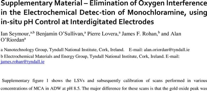 Thumbnail image of Elimination of Oxygen Interference in the Electrochemical Detection of Monochloramine, using in-situ pH Control at Interdigitated Elec-trodes_Supp info.pdf