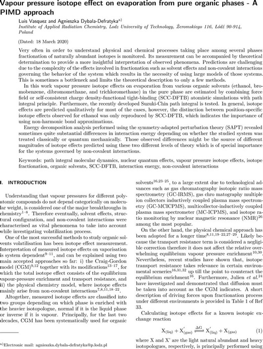 Vapour Pressure Isotope Eﬀect on Evaporation from Pure Organic Phases ...