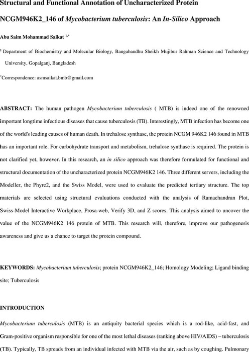 Structural and Functional Annotation of Uncharacterized Protein 