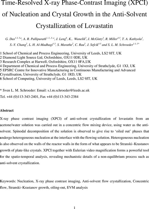 Time Resolved X Ray Phase Contrast Imaging Xpci Of Nucleation And Crystal Growth In The Anti Solvent Crystallization Of Lovastatin Chemical Engineering And Industrial Chemistry Chemrxiv Cambridge Open Engage