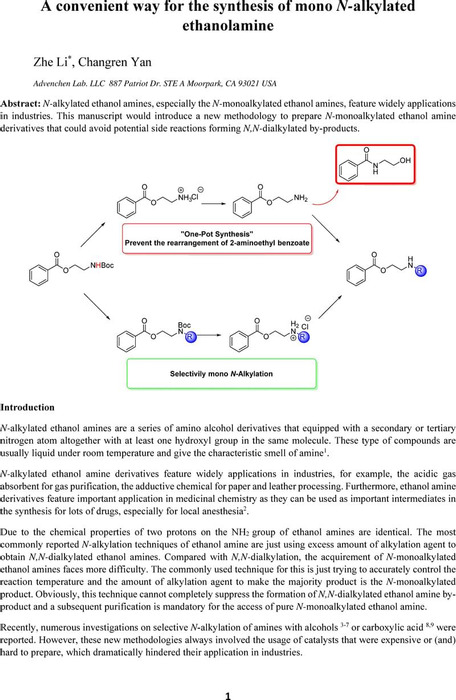 A Convenient Way for the Synthesis of Mono N-Alkylated Ethanolamine ...