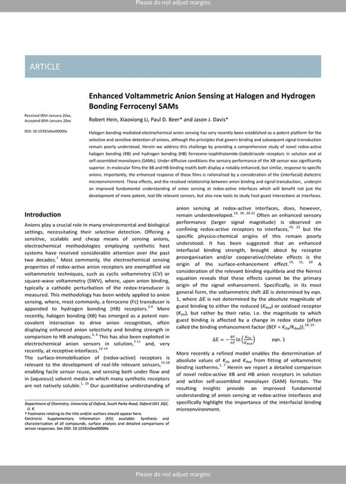 Thumbnail image of Enhanced Voltammetric Anion Sensing at Halogen and Hydrogen Bonding Ferrocenyl SAMs.pdf