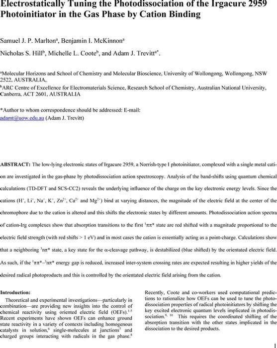 Electrostatically Tuning the Photodissociation of the Irgacure 2959 ...