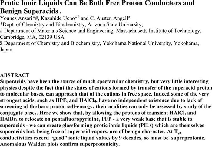 Thumbnail image of Protic Ionic Liquids Can Be Both Free Proton Conductors and Benign Superacids.pdf